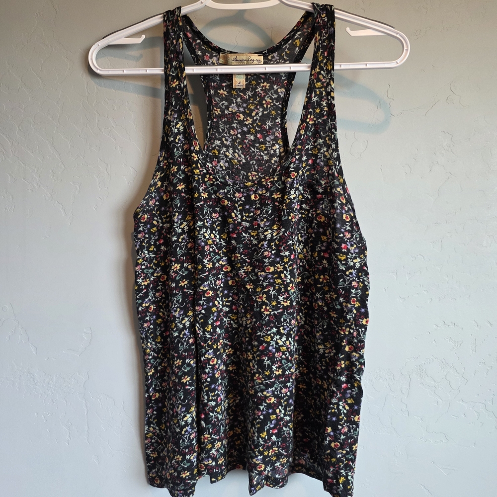 Soft Cotton-Modal Blend Loose Black Floral Dark Whimsigoth Tank Top, L